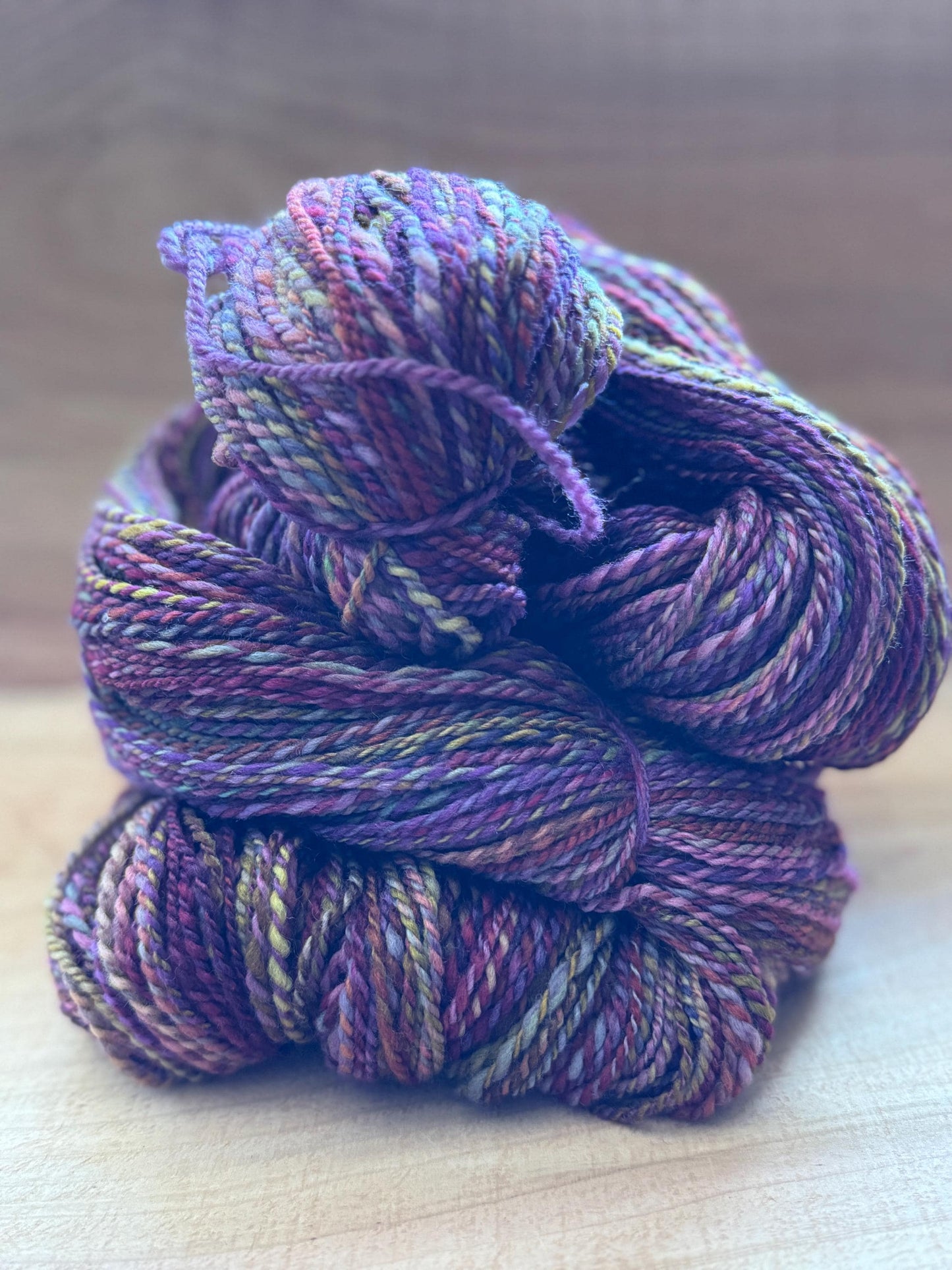 Handspun Yarn – 100% BFL Wool, 641 Yards, 2-Ply Sport Weight – “Rowanwine”