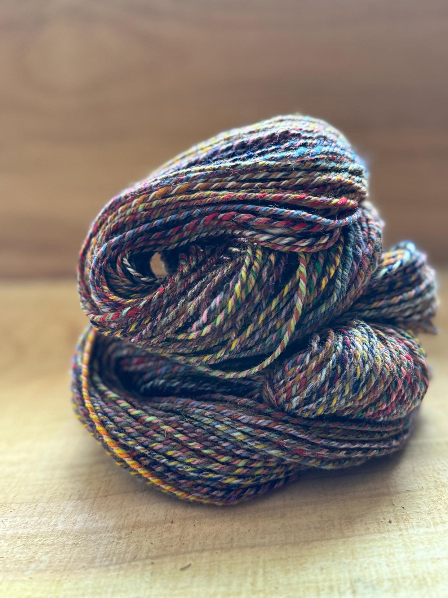 Handspun Yarn – Merino/Silk/Flax Blend, 190 Yards, 3-Ply Worsted – “Glimmerpine”