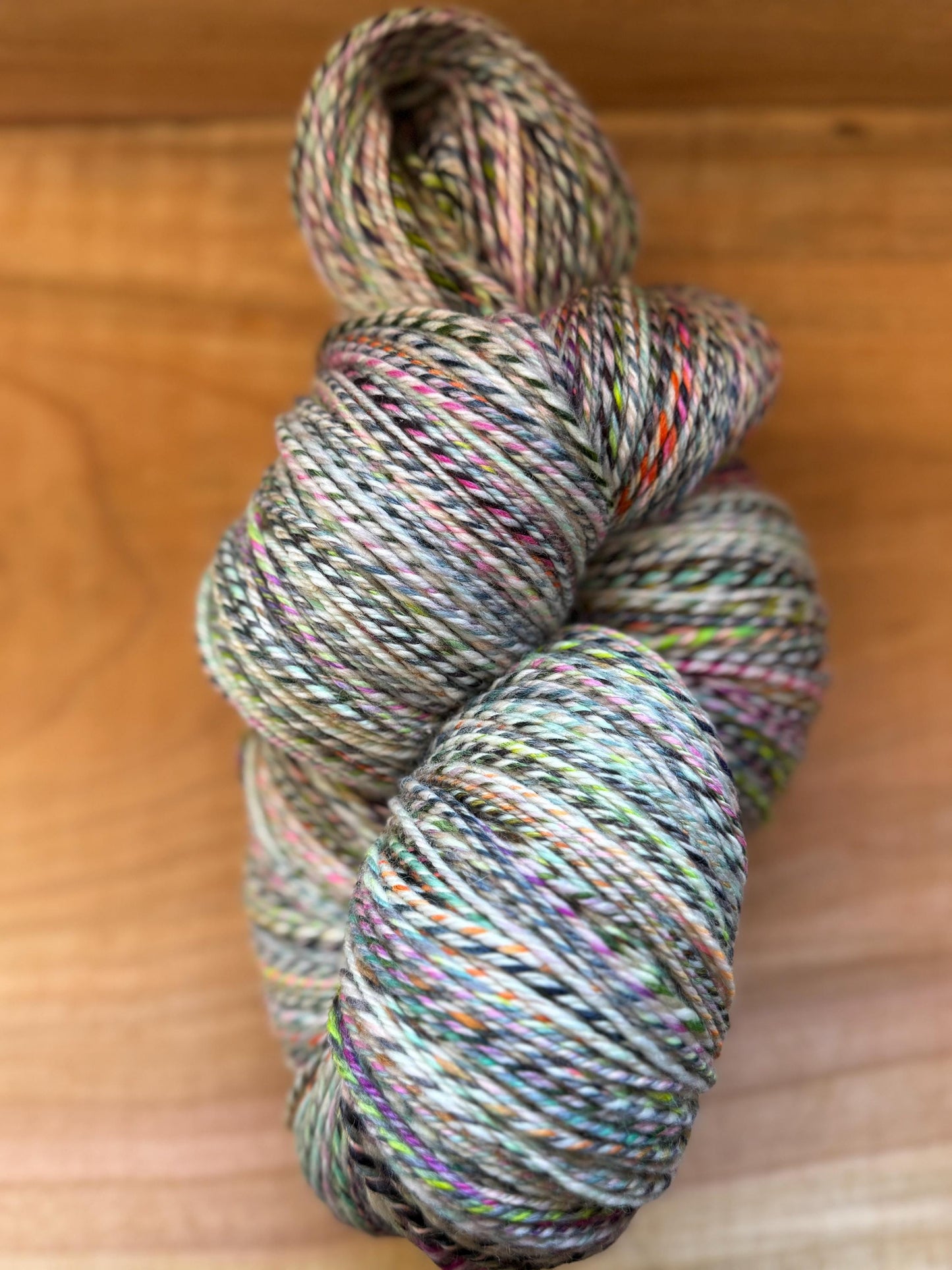 Handspun Yarn – Superwash Merino, 762 Yards, 3-Ply DK Weight – “Thistlefern”