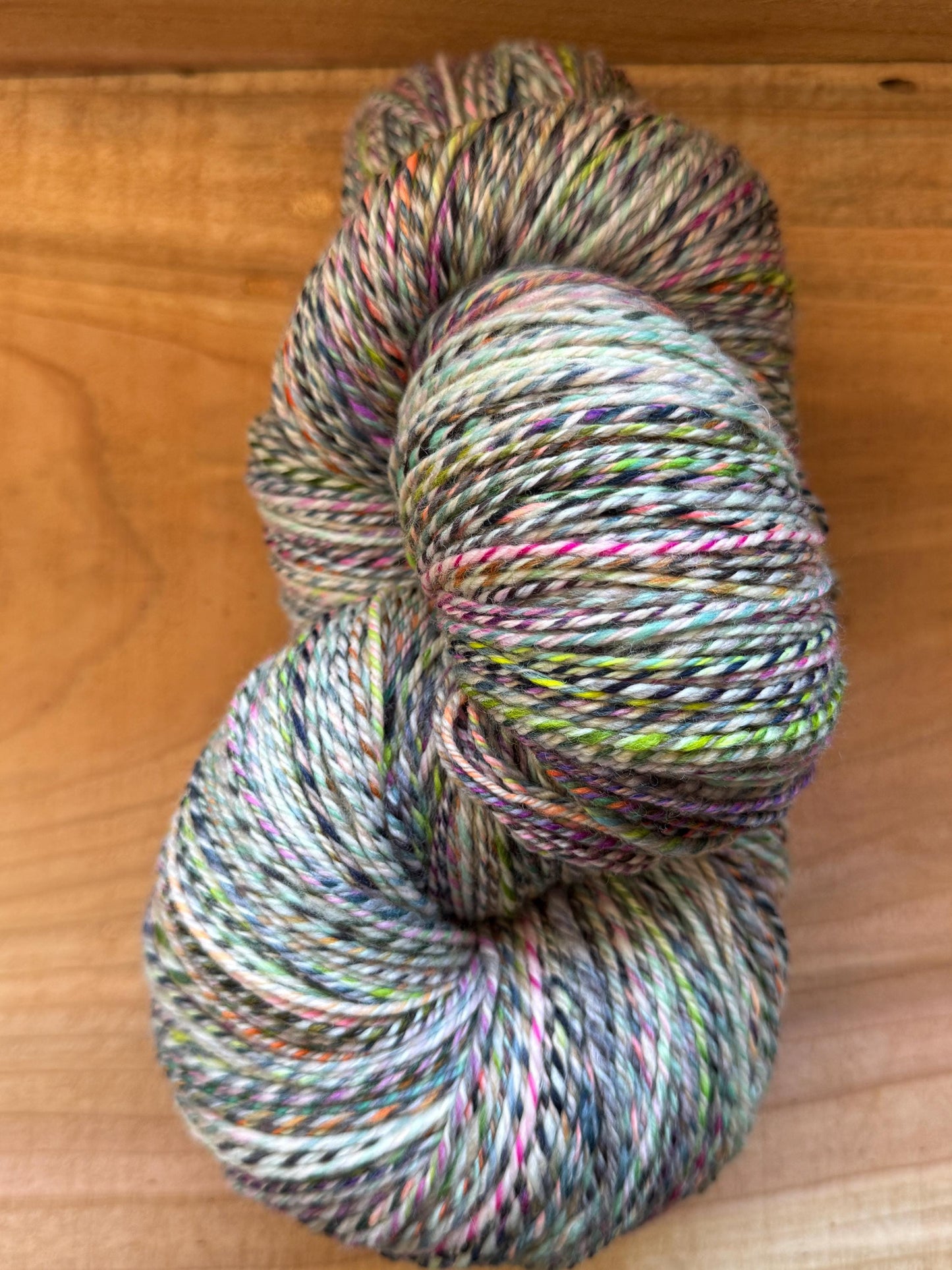 Handspun Yarn – Superwash Merino, 762 Yards, 3-Ply DK Weight – “Thistlefern”