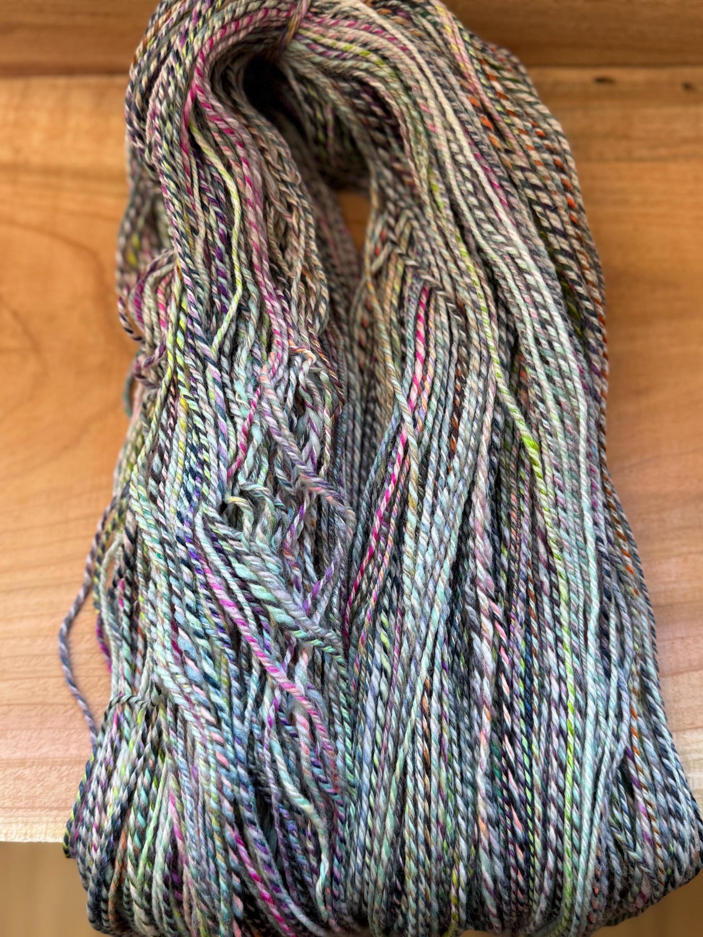 Handspun Yarn – Superwash Merino, 762 Yards, 3-Ply DK Weight – “Thistlefern”