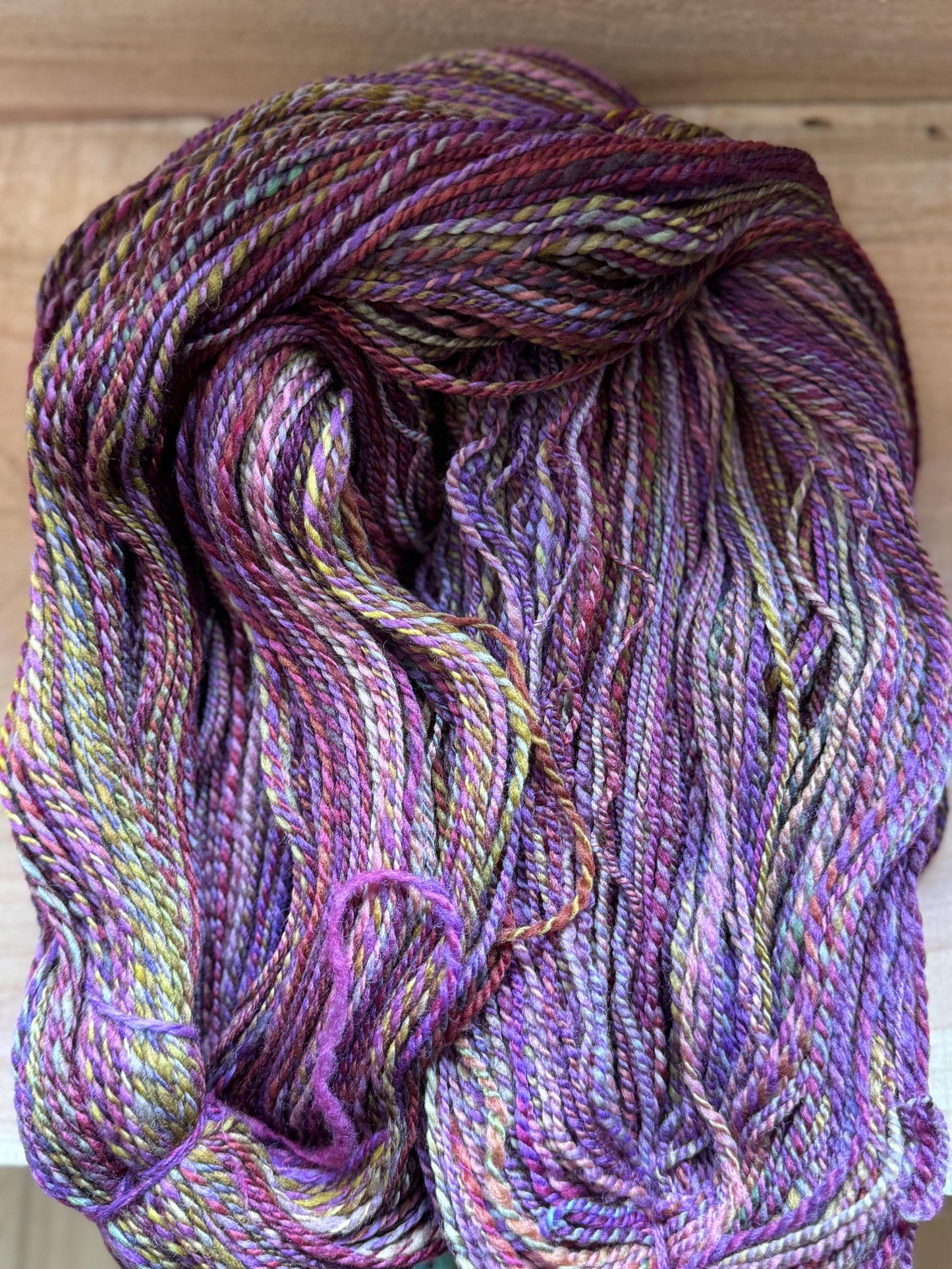 Handspun Yarn – 100% BFL Wool, 641 Yards, 2-Ply Sport Weight – “Rowanwine”
