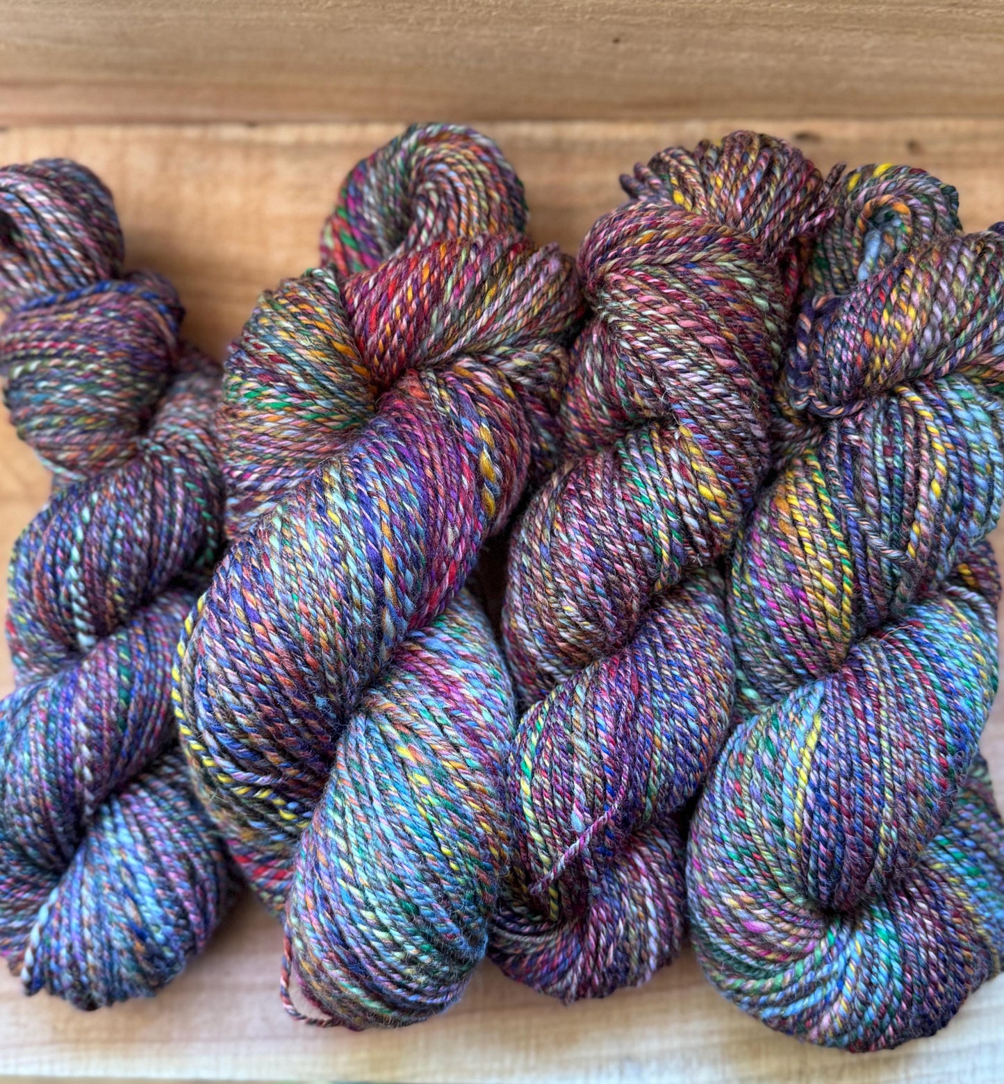 Handspun Yarn Set – Rustic Wool Blend, 832 Yards Total, 3-Ply Worsted – “The Wild Skeins” (4 Skein Bundle)