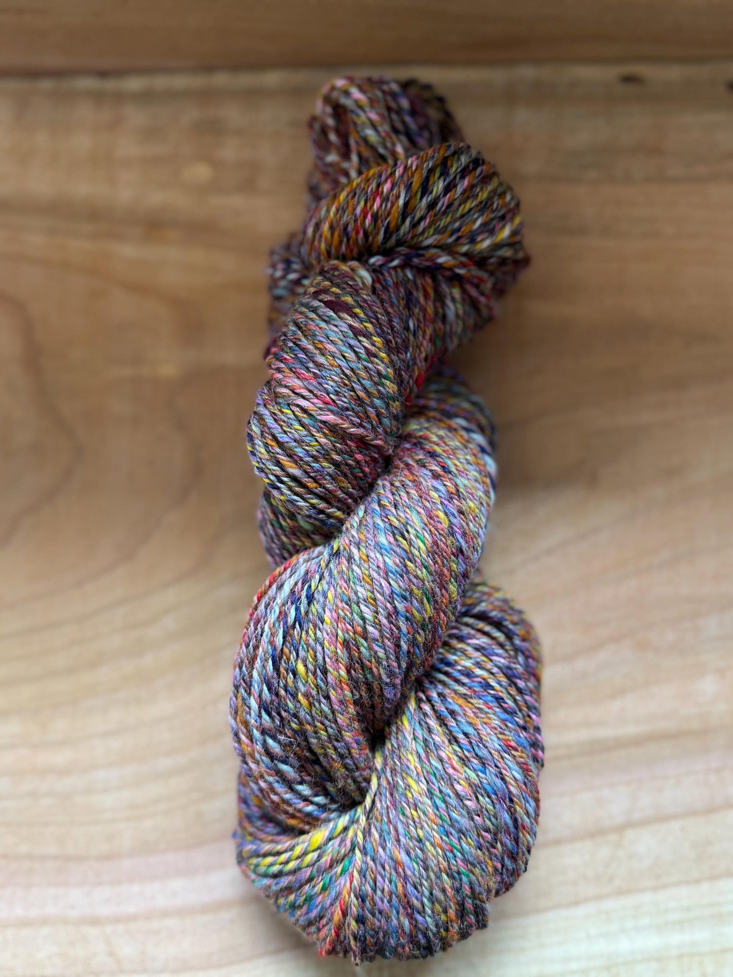 Handspun Yarn – Merino/Silk/Flax Blend, 190 Yards, 3-Ply Worsted – “Glimmerpine”