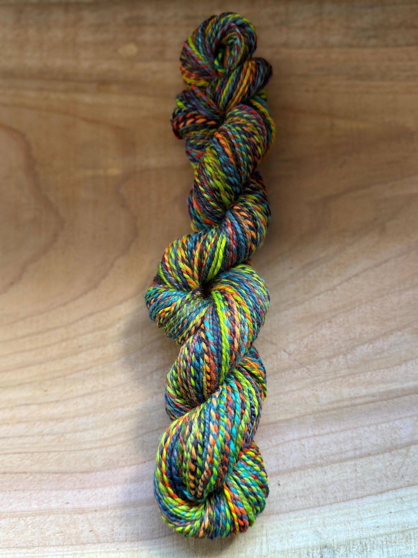 Handspun Yarn – Merino, Fingering Weight, 2-Ply – “Goblin Fire” – 120 Yards per Skein