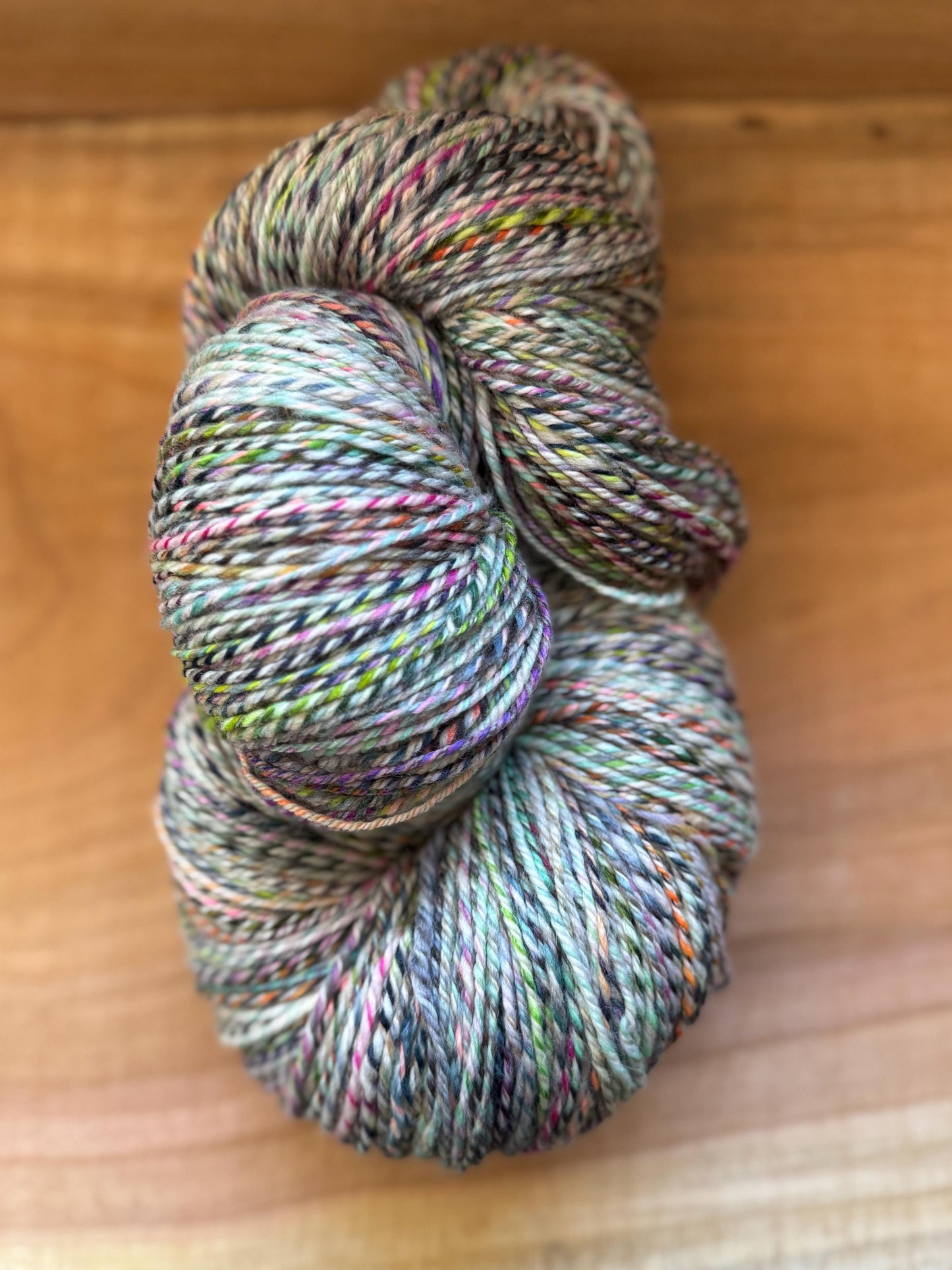 Handspun Yarn – Superwash Merino, 762 Yards, 3-Ply DK Weight – “Thistlefern”