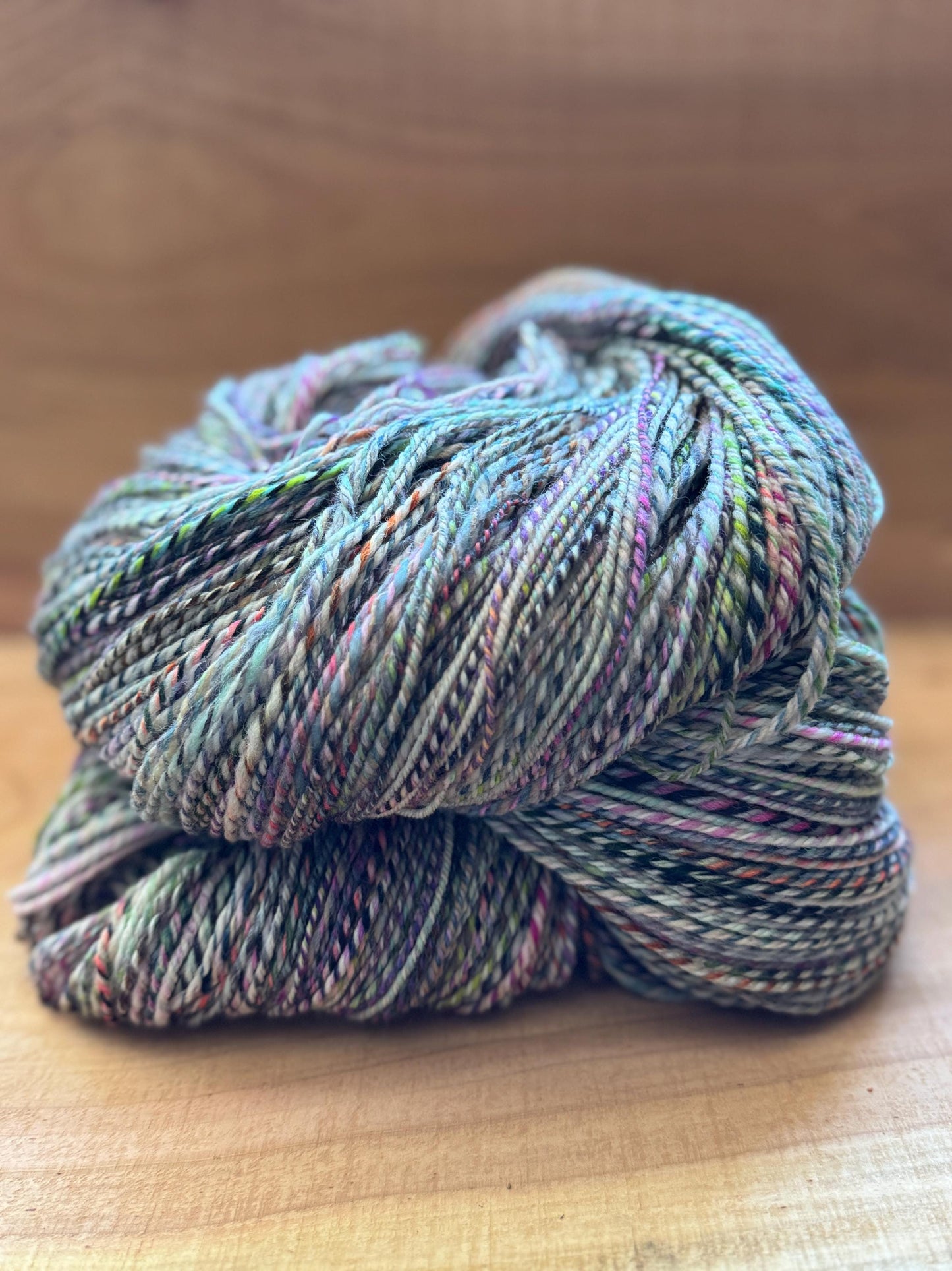 Handspun Yarn – Superwash Merino, 762 Yards, 3-Ply DK Weight – “Thistlefern”