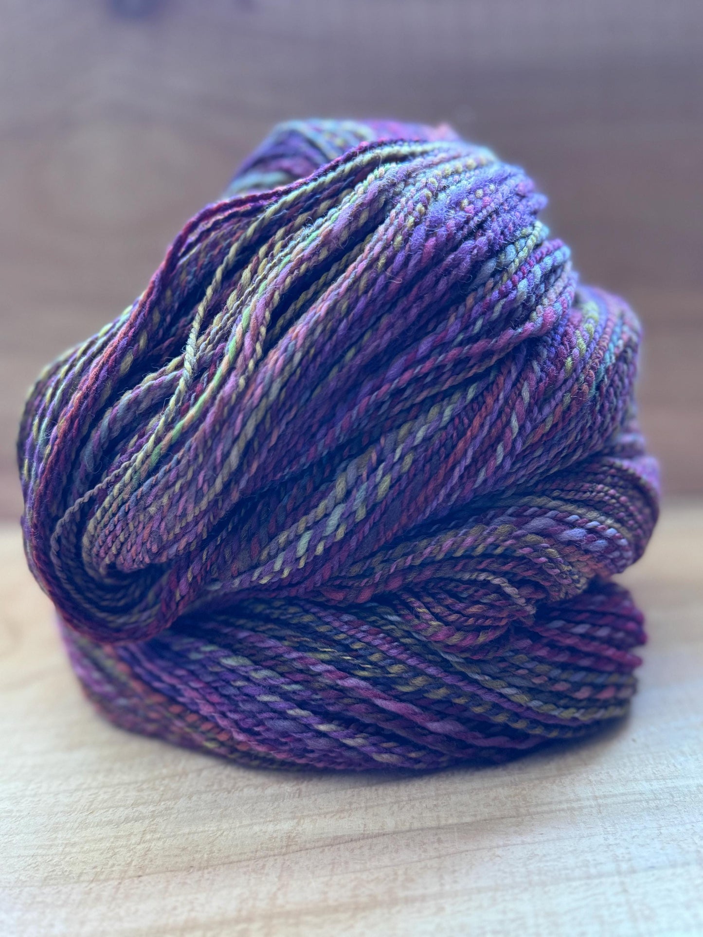 Handspun Yarn – 100% BFL Wool, 641 Yards, 2-Ply Sport Weight – “Rowanwine”